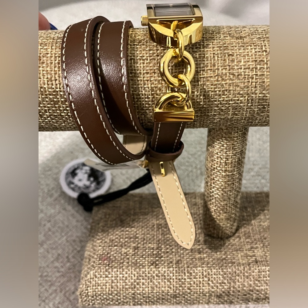 VERSUS by VERSACE NWT AUTHENTIC GENUINE BROWN LEATHER/GOLD WRAP DESIGN WATCH - Picture 4 of 17